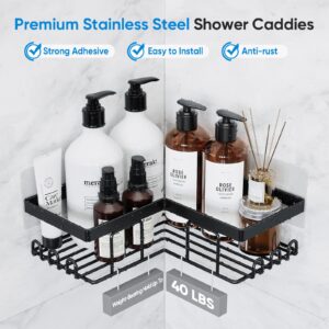 FORWOS Corner Shower Caddy 3 Pack, Rustproof Stainless Steel Bathroom Organizer and Storage, No Drilling Shower Shelf Inside Shower, Adhesive Shower Shelf for Home, Bathroom, Kitchen (Black)