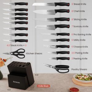 Knife Set, Astercook 21 Pieces Knife Sets for Kitchen with Block, Dishwasher Safe Kitchen Knife Set with Built-in Sharpener, Black