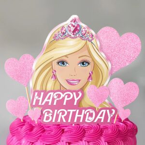 VeSidyHelo Girl Cake Topper Set, Glitter Happy Birthday Toppers Heart Party Supplies Favor Decorations Pink