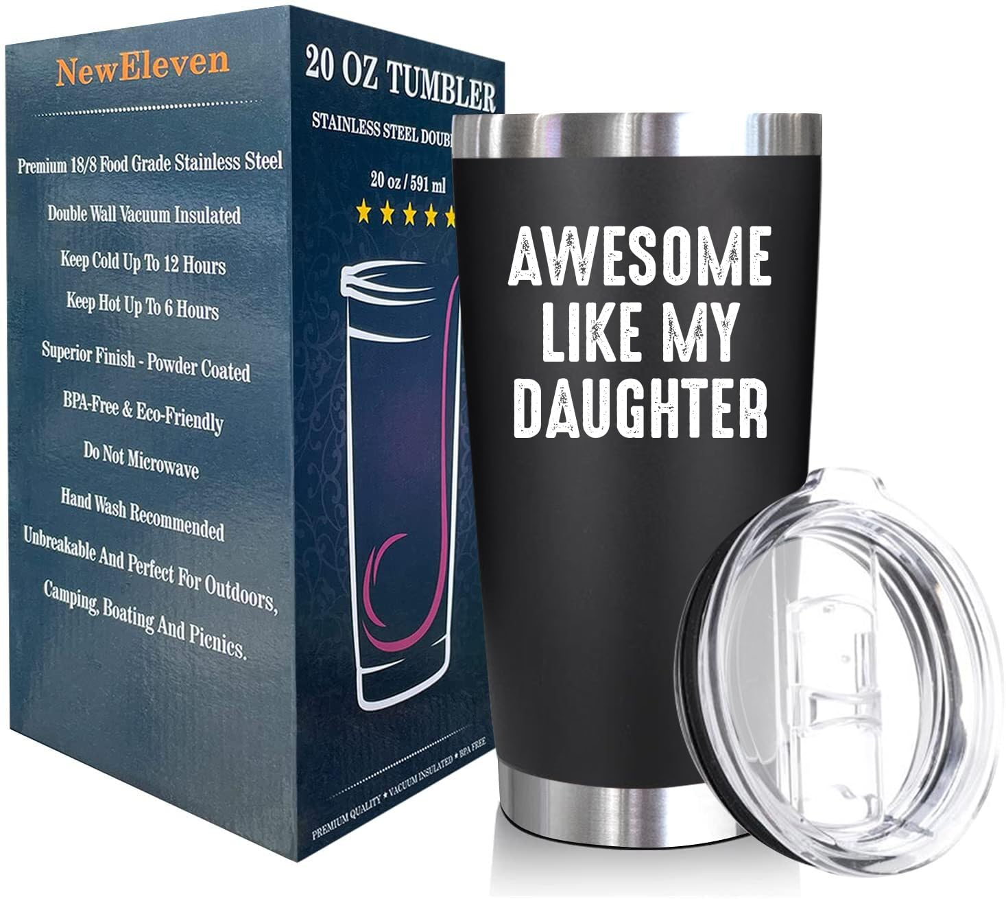 NewEleven Christmas Gifts For Dad - Cool Dad Gifts From Daughter - Unique Birthday Present Ideas For Dad, Father, Husband, Bonus Dad, Step Dad, New Dad From Daughter, Daughter In Law - 20 Oz Tumbler