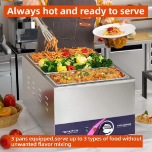 TOPKITCH 3-Pan 18L Commercial Food Warmer with Non-Leakage Stretch-Forming Water Tank &3 of 1/3 Size GN Pan,Countertop Soup Station Bain Marie Steam Table for Buffet,Catering,Parties and Restaurants