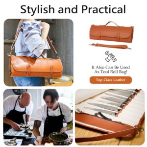 Begin Anywhere Premium Knife Roll Bag Convenient Storage and Protection for Your Chef Knives - Full Body Leather Made Ideal Knife Bag for Chefs, 10 Knife Slots and 1 Zipper Pocket