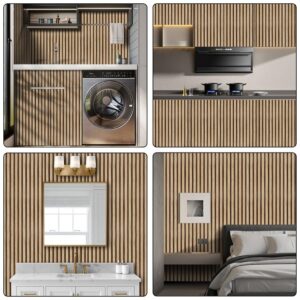 Arthome 17''x120'' Wood Slat Wallpaper Peel and Stick self Adhesive Wood Wallpaper PVC Vinyl Decorative Removable Wallpaper Waterproof Faux Wood Grating Stripe Contact Paper for Living Room Bedroom