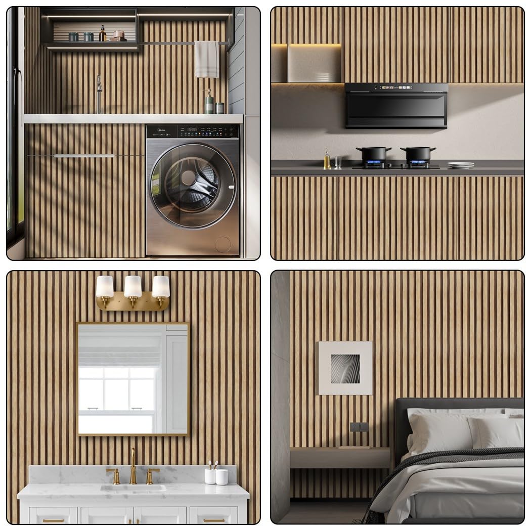 Arthome 17''x120'' Wood Slat Wallpaper Peel and Stick self Adhesive Wood Wallpaper PVC Vinyl Decorative Removable Wallpaper Waterproof Faux Wood Grating Stripe Contact Paper for Living Room Bedroom