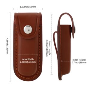 Pocket Knife Sheath, 4" Folding Pocket EDC Knife Case, Portable Pouch Knife Leather Holster with Snap Closure and Belt Loop, Accessory for Outdoor Climbing, Camping, Cycling and Hiking, Brown