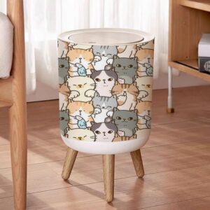 LGCZNWDFHTZ Small Trash Can with Lid for Bathroom Kitchen Office Diaper Seamless Pattern Cute Cartoon Cat Bedroom Garbage Trash Bin Dog Proof Waste Basket Cute Decorative