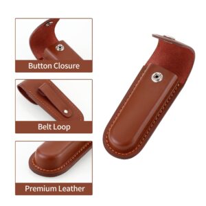 Pocket Knife Sheath, 5" Folding Pocket EDC Knife Case, Portable Pouch Knife Leather Holster with Snap Closure and Belt Loop, Accessory for Outdoor Climbing, Camping, Cycling and Hiking, Brown