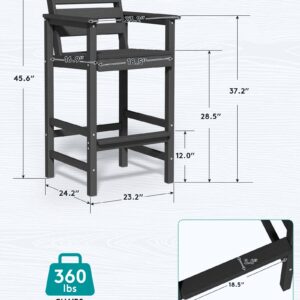 SERWALL Tall Adirondack Chairs Set of 2, Weather Resistance Outdoor Bar Stools, Black