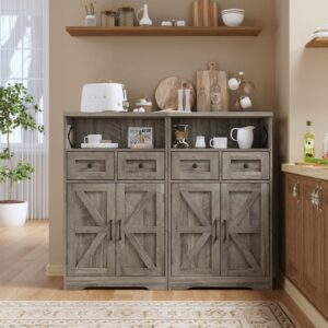 Befrases Farmhouse Storage Cabinet with Drawers and Shelf, Freestanding Kitchen Pantry Storage Cabinet, Floor Storage Cabinet Hutch Cupboard for Kitchen, Living Room, Home Office, Rustic Grey