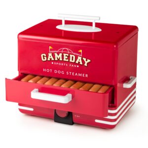 Nostalgia, Game Day Hot Dog Steamer and Bun Warmer, Fits 20 Dogs and 8 Buns, Steams Pot Stickers, Veggies, Potatoes, and Other Appetizers or Toppings