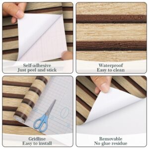 Arthome 17''x120'' Wood Slat Wallpaper Peel and Stick self Adhesive Wood Wallpaper PVC Vinyl Decorative Removable Wallpaper Waterproof Faux Wood Grating Stripe Contact Paper for Living Room Bedroom