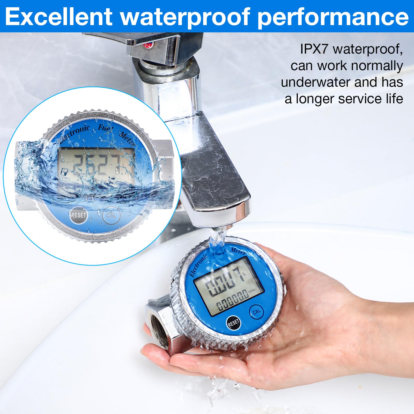 Copkim 2 Pcs Digital Turbine Flow Meter 1 in NPT Thread Water Flow Meter Electronic Fuel Meter Gas Oil Fuel Flowmeter, IPX7 Waterproof, Accuracy LCD Display Flow Meter for Diesel Kerosene Gasoline