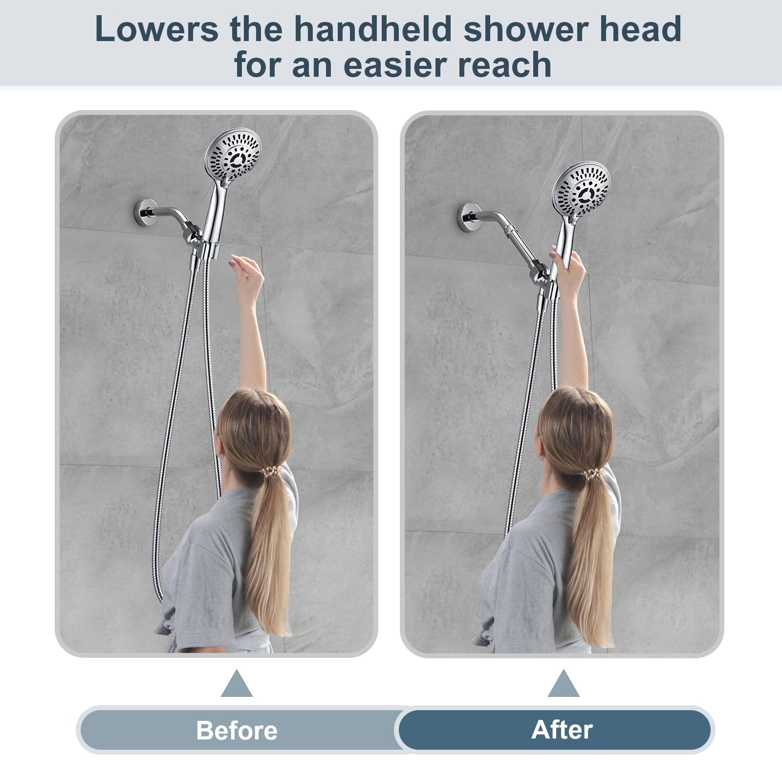 BRIGHT SHOWERS Shower Arm Extender for Rain and Handheld Shower Head, 4 Inch Shower Head Extension Arm, Shower Pipe Extension for Extending or Lowering Showerhead, Chrome