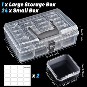 Jutieuo Bead Organizer Box with Handle, 25 Pcs Small Bead Organizers and Rectangle Storage Plastic Cases, Mini Clear Bead Storage Containers Boxes with Hinged Lid