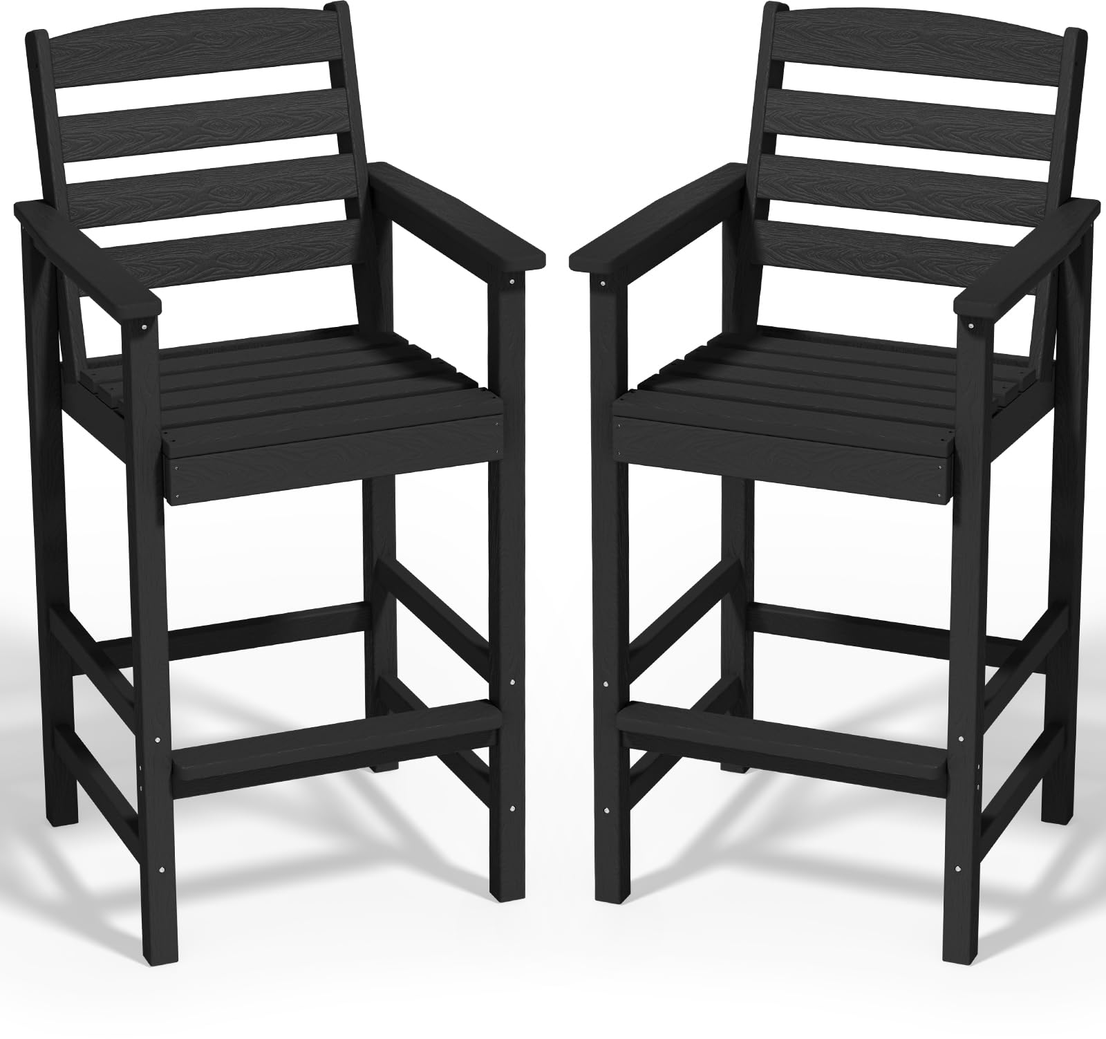 SERWALL Tall Adirondack Chairs Set of 2, Weather Resistance Outdoor Bar Stools, Black