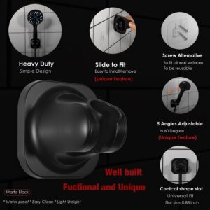 Handheld Shower Head Holder - 5 Positions Adjustable - Slide to Fit - Adhesive Mount with Screw Option, Bathroom Wall Mount Shower Hose Holder (Matte Black)