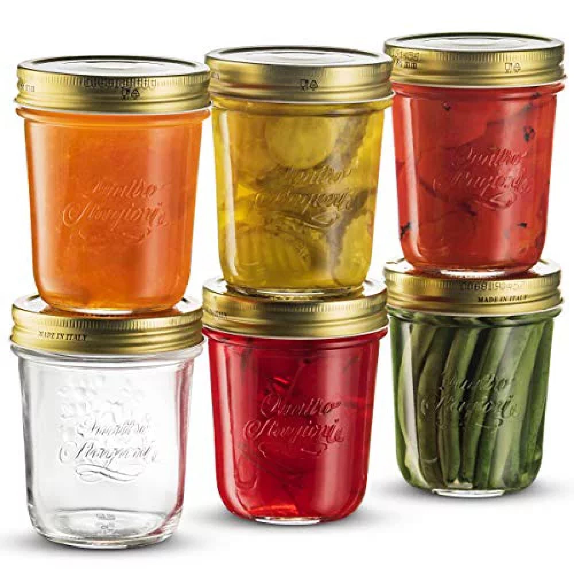 Bormioli Rocco Quattro Stagioni set of 6 Clear Airtight Mason Jars, 10.75 Oz. Made from Durable Glass, Made In Italy.