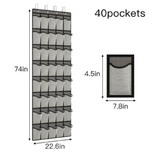 Fixwal Over The Door Shoe Organizers 40 Mesh Pockets Hanging Shoe Organizer Shoe Rack For Closet Entryway Bedroom Bathroom Pantry Shoe Holder, Men Sneakers, Women High Heeled Shoes, Flip Flops (Grey)