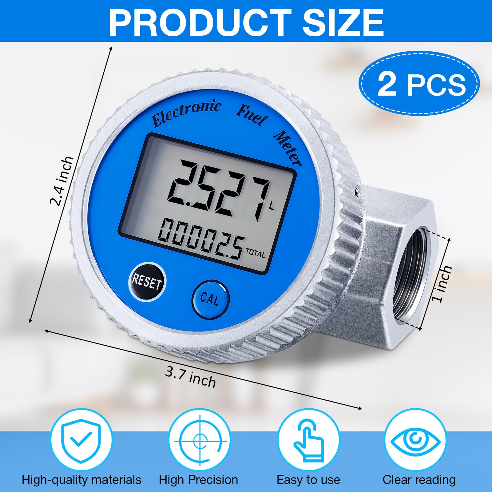 Copkim 2 Pcs Digital Turbine Flow Meter 1 in NPT Thread Water Flow Meter Electronic Fuel Meter Gas Oil Fuel Flowmeter, IPX7 Waterproof, Accuracy LCD Display Flow Meter for Diesel Kerosene Gasoline