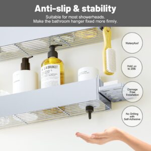 Fixwal 3 Pack Shower Caddy Bathroom Organizer Shelf with 4 Hooks, Rustproof Strong Adhesive Storage Rack with Soap Holder No Drilling for Inside Shower Home Kitchen Organizer (Silver)