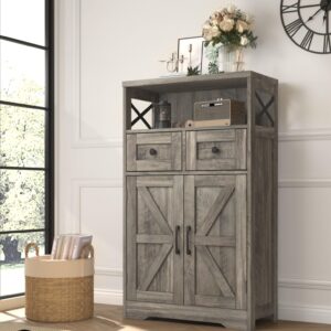 befrases farmhouse storage cabinet with drawers and shelf, freestanding kitchen pantry storage cabinet, floor storage cabinet hutch cupboard for kitchen, living room, home office, rustic grey