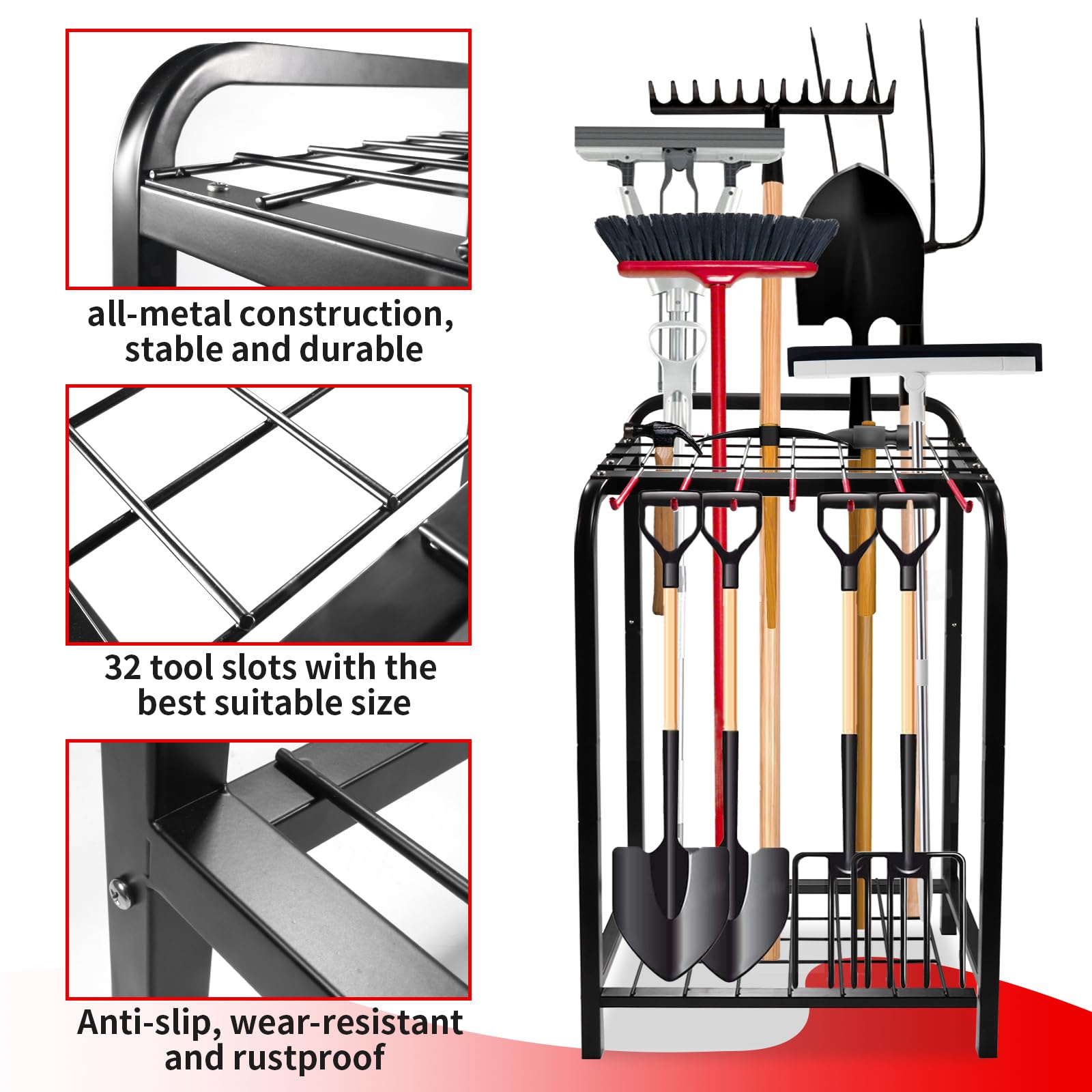 Trieez Heavy Duty Garden Tool Storage, Garden Tool Organizer - Sturdy Garden Yard Tool Rack for Garage Organization and Storage, Shed, Yard Tool Holder, Garage Tool Organizer Rack