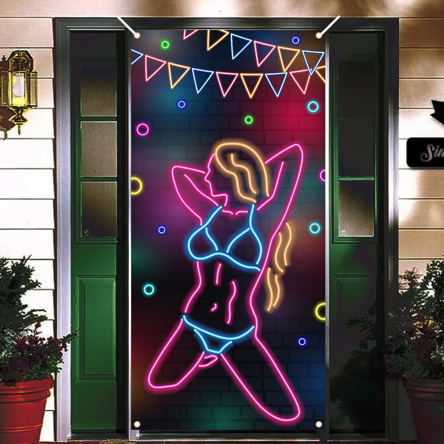 Neon Hot Sexy Girl Dancing Backdrop Pole Dance Banner Bridal Shower Wedding Night Bachelorette Party Front Door Decor Girls Women Birthday Party Photo Photography Prop Background 35.4x72.8in-BECKTEN