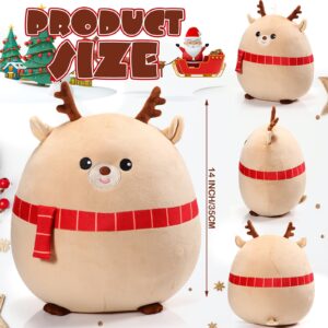 Huwena 14 Inch Christmas Reindeer Plush Throw Pillow Soft Cuddly Stuffed Pillow Large Christmas Hugging Cushion for Home Bedroom Office Sofa Decor Christmas Birthday Holiday Party Favor Gift