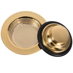 rqyekdo kitchen sink strainers sink stopper kits, stainless steel sink drain strainer set, large wide rim 4.5" diameter food catcher garbage disposal plug for most sink drains basket filter（gold）