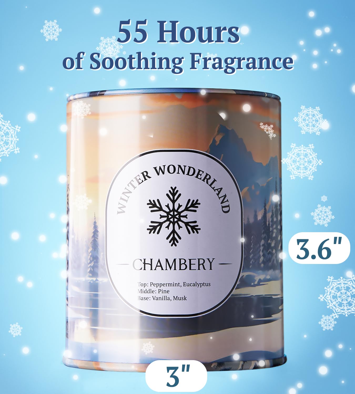 CHAMBERY Winter Wonderland Candle | Inspired by The Rocky Mountains in Premium Tin | Soy Wax with Lead-Free Cotton Wick | 55-Hour Burn | Festive Fragrance for The Season