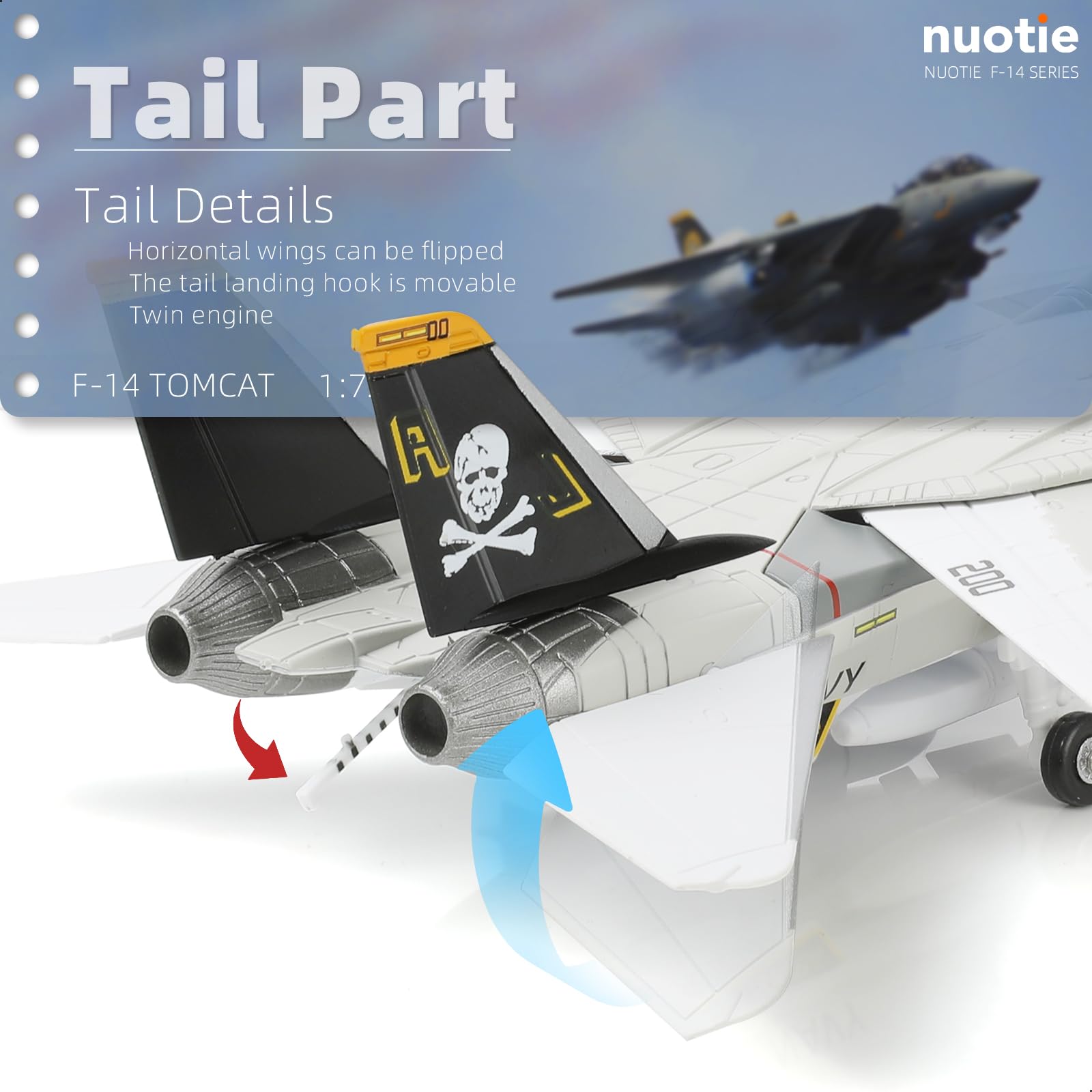 NUOTIE F-14A Tomcat 1/100 Metal Airplane Model Kits with Stand VF-84 Jolly Rogers DieCast Alloy Fighter Model Jet Replica Pre-Build Military Aircraft Collection for Display or Gift