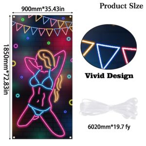 Neon Hot Sexy Girl Dancing Backdrop Pole Dance Banner Bridal Shower Wedding Night Bachelorette Party Front Door Decor Girls Women Birthday Party Photo Photography Prop Background 35.4x72.8in-BECKTEN