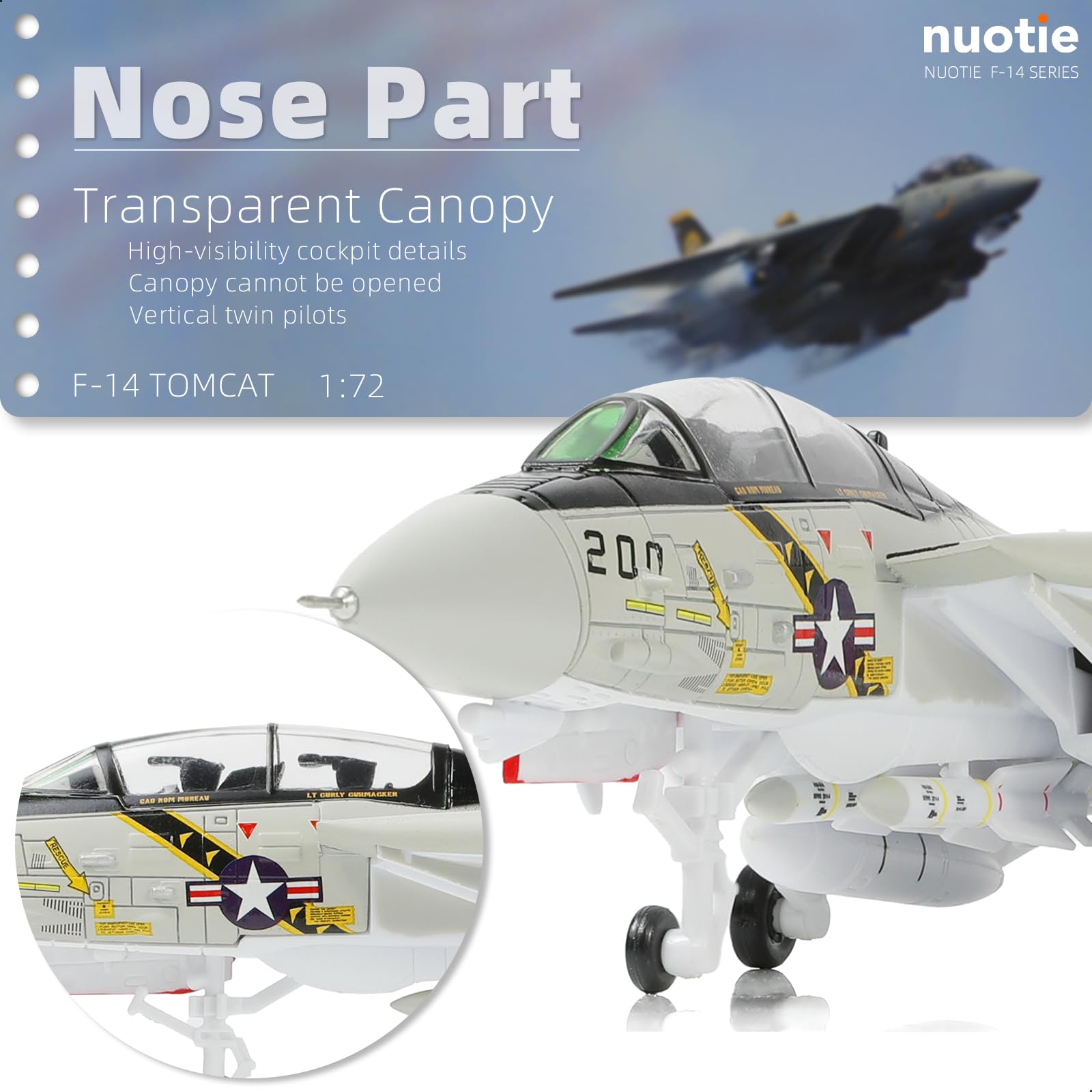 NUOTIE F-14A Tomcat 1/100 Metal Airplane Model Kits with Stand VF-84 Jolly Rogers DieCast Alloy Fighter Model Jet Replica Pre-Build Military Aircraft Collection for Display or Gift