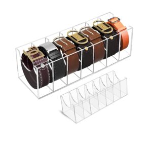 acrylic belt organizer for closet - 7 compartments transparent storage holder | display case for makeup, jewelry, watches, bow tie, & bracelets | multipurpose clear containers & versatile design