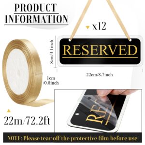 Beeveer 12 Pcs Reserved Chair Signs for Wedding Reserved Seating Signs Acrylic Reserved Hanging Sign with Ribbon Reserved Signs for Wedding Parties Events Church Pews Chair Restaurant(Black)