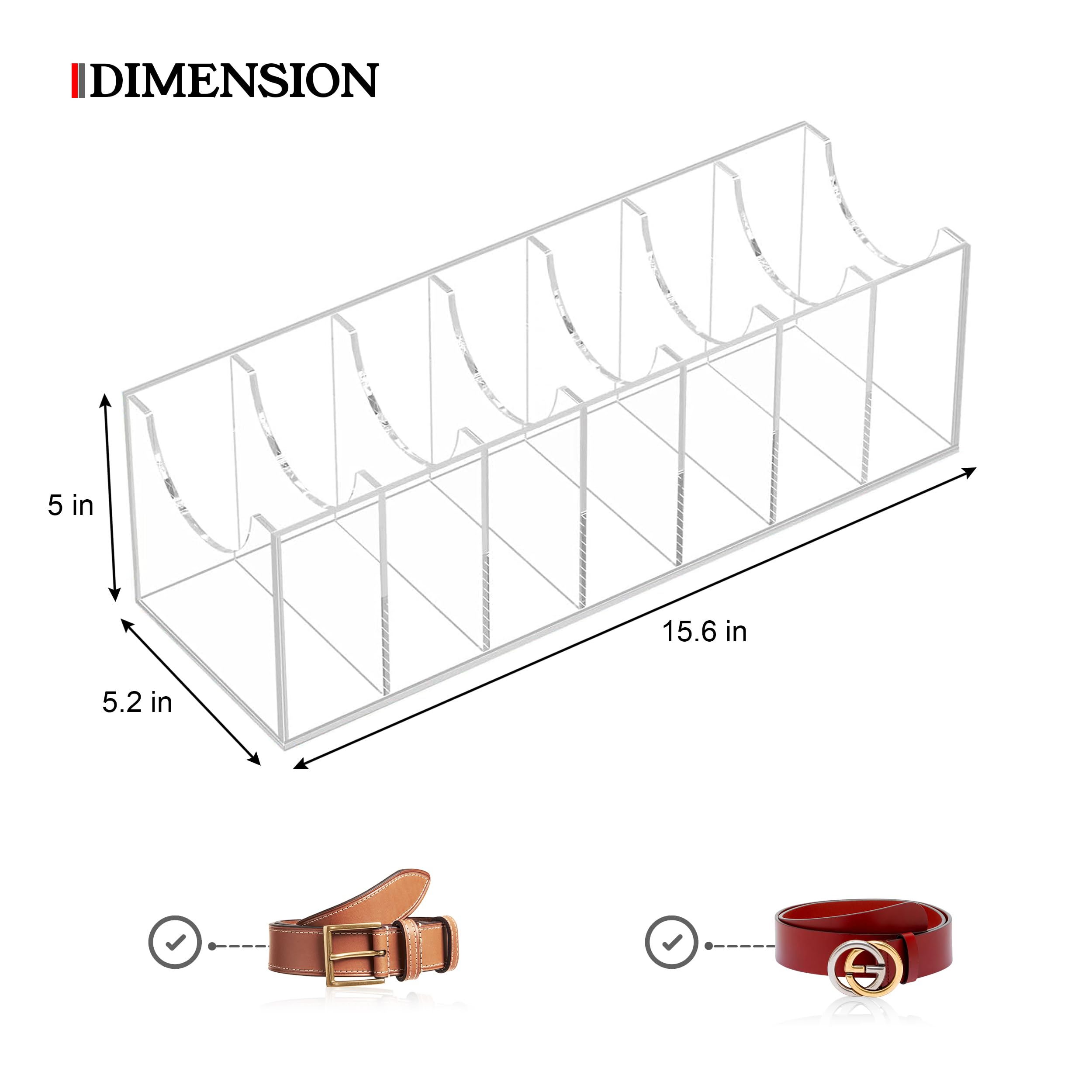 Acrylic Belt Organizer for Closet - 7 Compartments Transparent Storage Holder | Display Case for Makeup, Jewelry, Watches, Bow Tie, & Bracelets | Multipurpose Clear Containers & Versatile Design