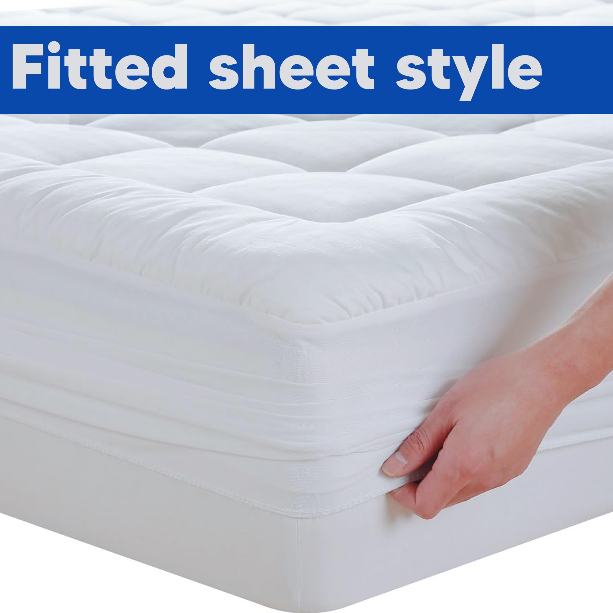 Treaton, Quilted Mattress Pad – Fitted Elastic Protector, Cover Stretches up to 18 Inches Deep Pocket - Machine Washable Topper, Twin, White