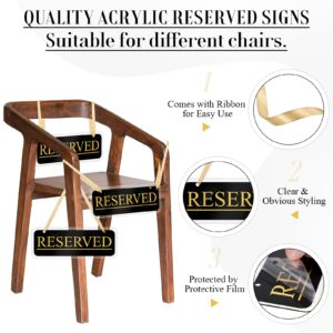 Beeveer 12 Pcs Reserved Chair Signs for Wedding Reserved Seating Signs Acrylic Reserved Hanging Sign with Ribbon Reserved Signs for Wedding Parties Events Church Pews Chair Restaurant(Black)