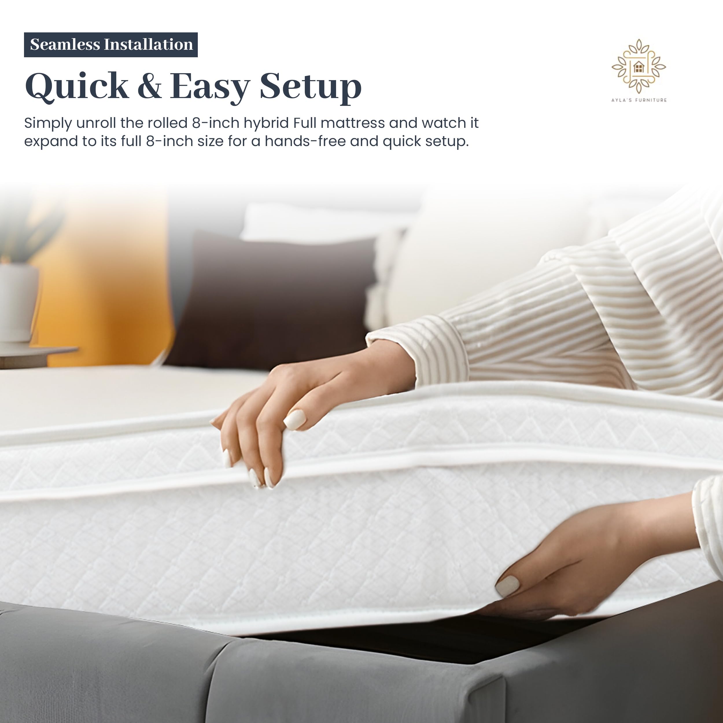 Aylas Furniture Full Size Mattress- 8 Inch Hybrid Mattress Full with High Density & Comfort Cold Foam with Continuous Coil Bonnell Springs - Eco-Friendly, Breathable Full Mattress Medium Firmness