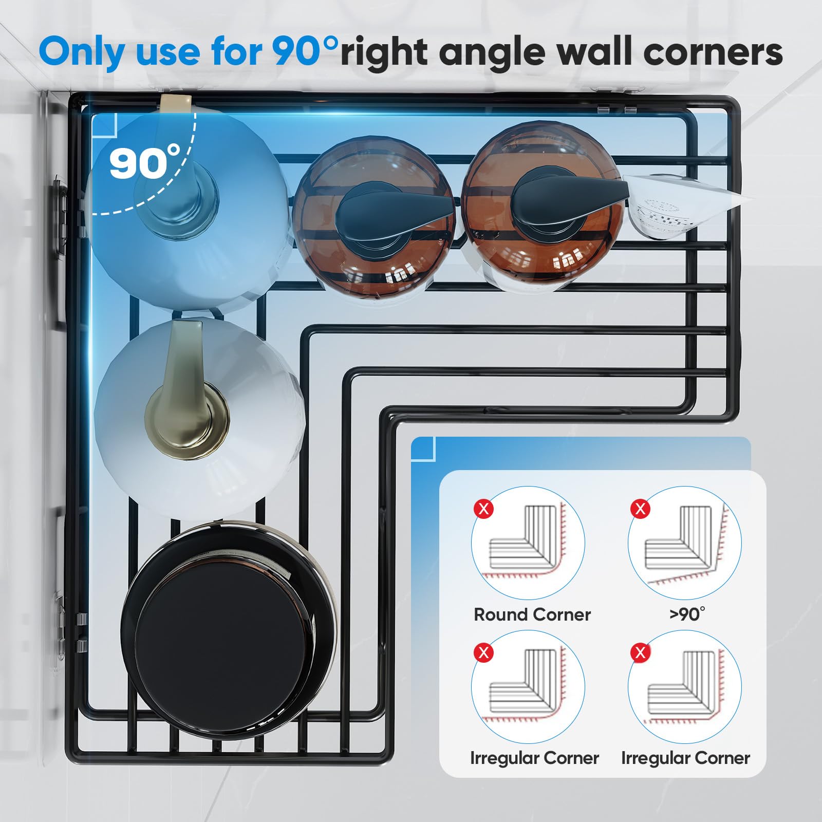 FORWOS Corner Shower Caddy 3 Pack, Rustproof Stainless Steel Bathroom Organizer and Storage, No Drilling Shower Shelf Inside Shower, Adhesive Shower Shelf for Home, Bathroom, Kitchen (Black)