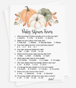 all ewired up 50 baby shower trivia (50-cards) fun baby shower game activity, gender neutral boy or girl, pumpkin, autumn