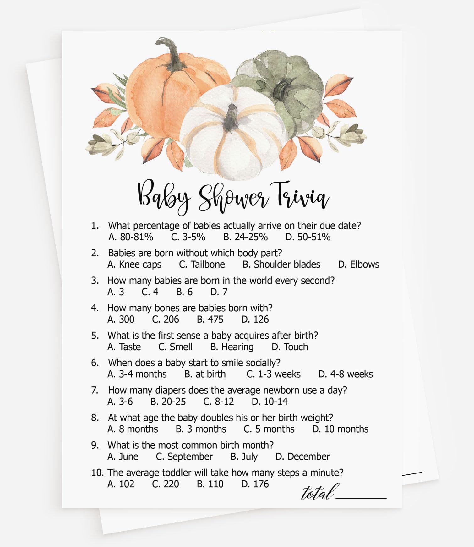 All Ewired Up 50 Baby Shower Trivia (50-Cards) Fun Baby Shower Game Activity, Gender Neutral Boy or Girl, Pumpkin, Autumn