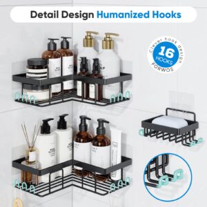 FORWOS Corner Shower Caddy 3 Pack, Rustproof Stainless Steel Bathroom Organizer and Storage, No Drilling Shower Shelf Inside Shower, Adhesive Shower Shelf for Home, Bathroom, Kitchen (Black)