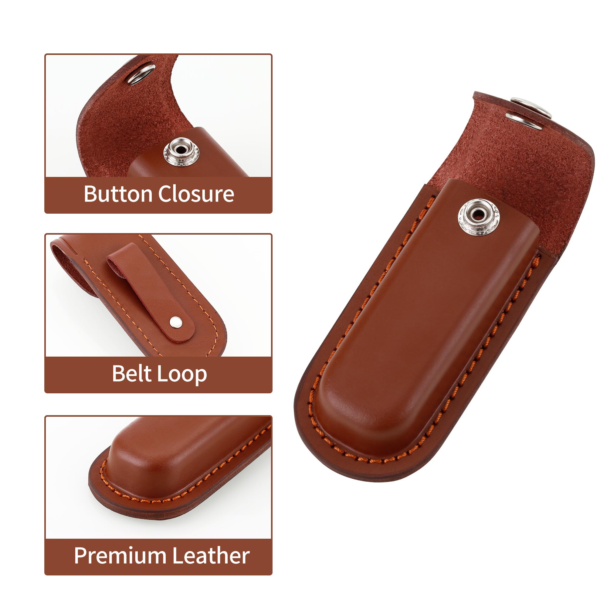 Pocket Knife Sheath, 4" Folding Pocket EDC Knife Case, Portable Pouch Knife Leather Holster with Snap Closure and Belt Loop, Accessory for Outdoor Climbing, Camping, Cycling and Hiking, Brown