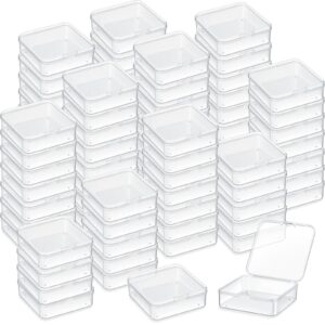 menkxi 100 pieces 3 x 3 x 1 inch plastic bead storage containers box transparent boxes with hinged lid clear bead organizer box for small items diy craft jewelry hardware business cards game pieces