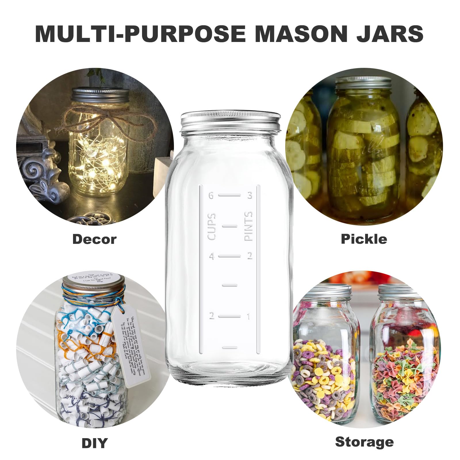 64 OZ Wide Mouth Mason Jar with Lid, Clear Heavy Duty Glass Airtight Storage Canning Jar and Band Half Gallon / 2 Quart Fermenting, Pickling, Storing, Pack of 1