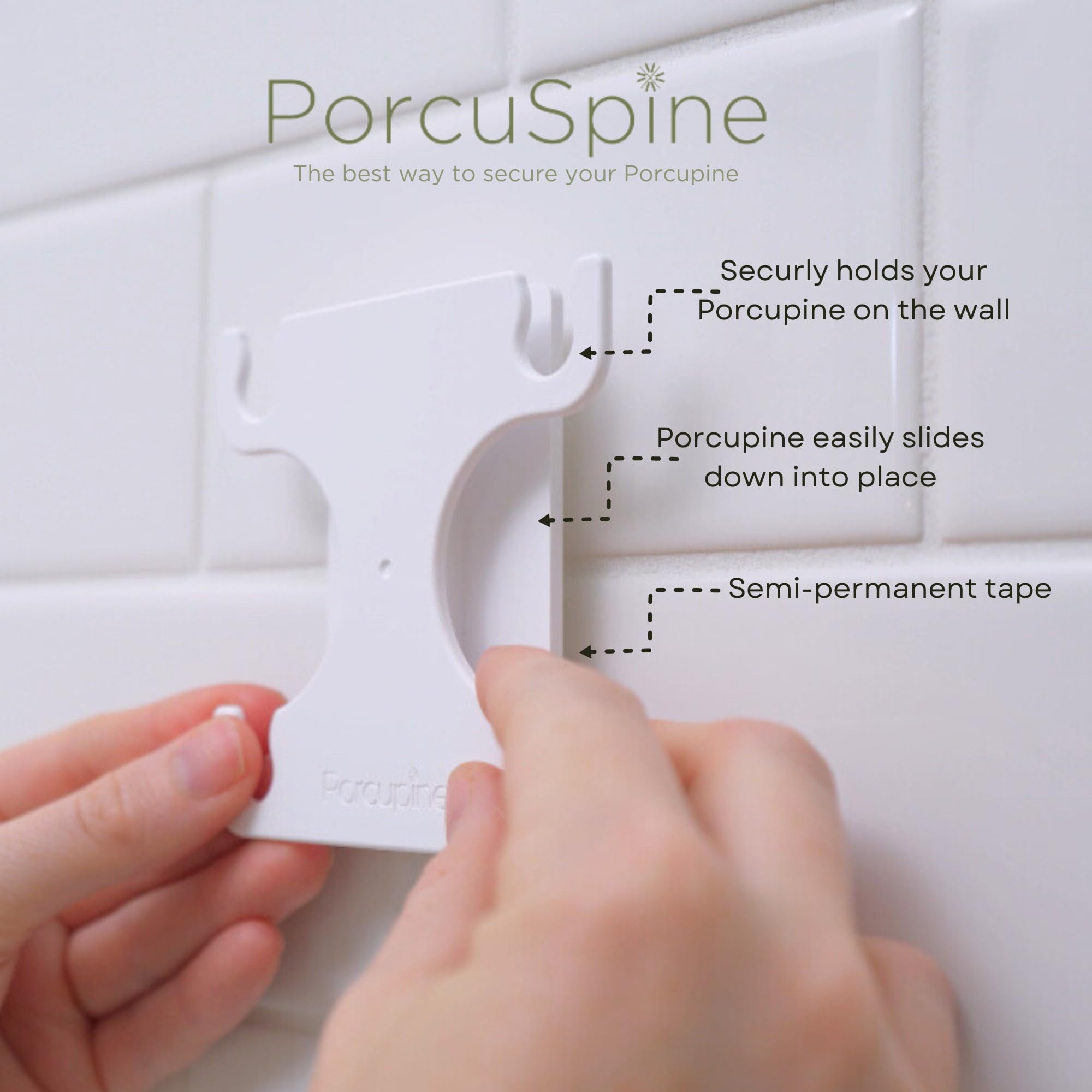 Porcupine Shower Wall Hair Catcher, Modern Silicone Design Collects & Conceals Wet Hair in Bathroom, Prevents Clogged Drains, Reusable, Removable, Easy to Clean, Heavy Duty Hanger Included (Cool Gray)