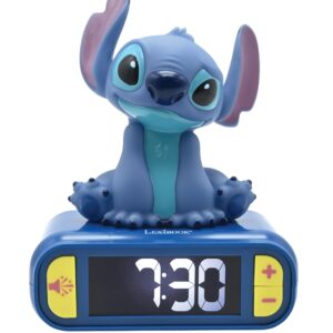 Lexibook, Disney Stitch, Stitch Nightlight Alarm Clock, Sounds and Melodies, LCD Backlit Screen, Luminous, Snooze, Blue, RL800D