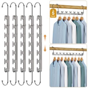 cycleacc magic space saving hangers, retractable closet hangers with 9 holes, multi hangers space saving, space saving hanger for clothes, closet organizers storage, dorm room essentials (5 pack)