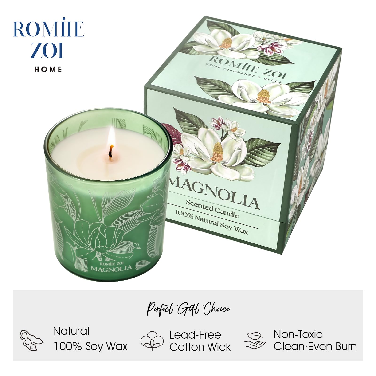 ROMIIE ZOI Scented Candle - Magnolia - 6oz Aromatherapy Soy Wax Jar Candle for Home, Gifts for Women - 170g